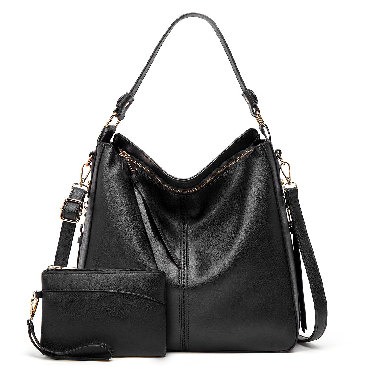 Slouchy Vegan Leather Hobo Bag with Pouch