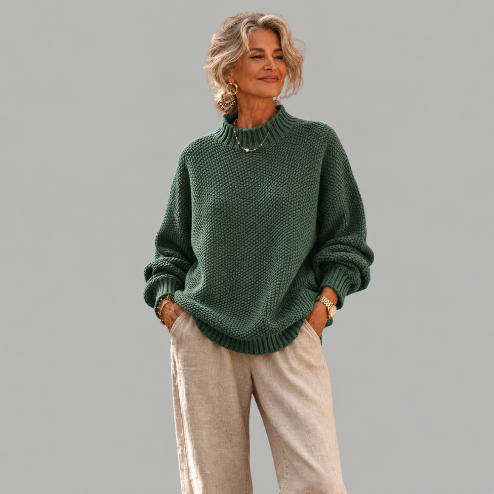 Relaxed Mock Neck Textured Knit Sweater