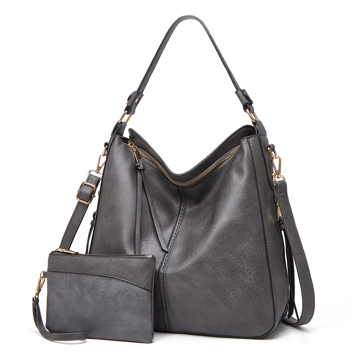 Slouchy Vegan Leather Hobo Bag with Pouch