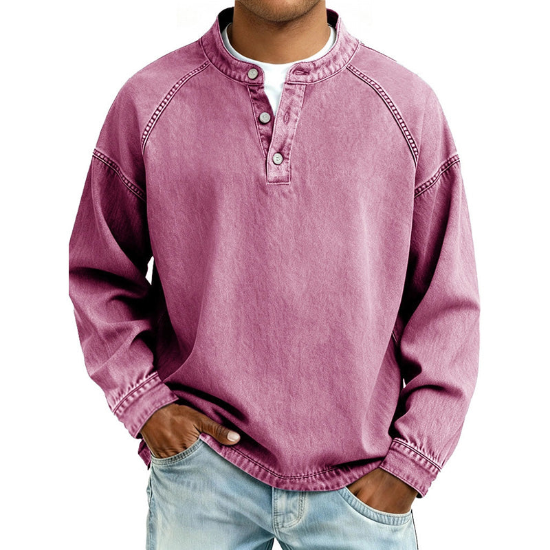 Men's Washed Denim-Look Raglan Henley
