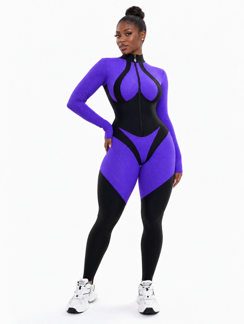 Contour-Seam Zip-Front Catsuit