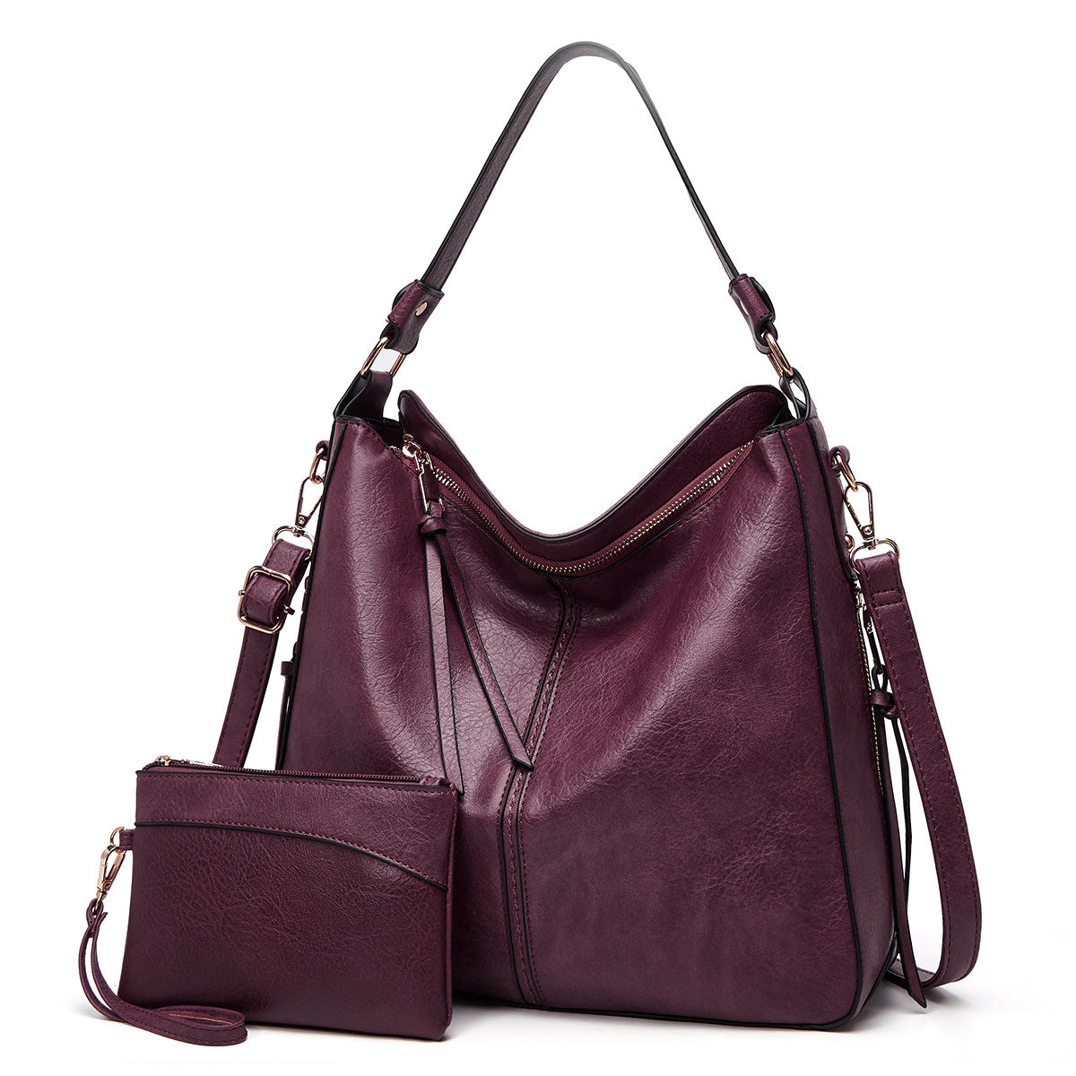 Slouchy Vegan Leather Hobo Bag with Pouch