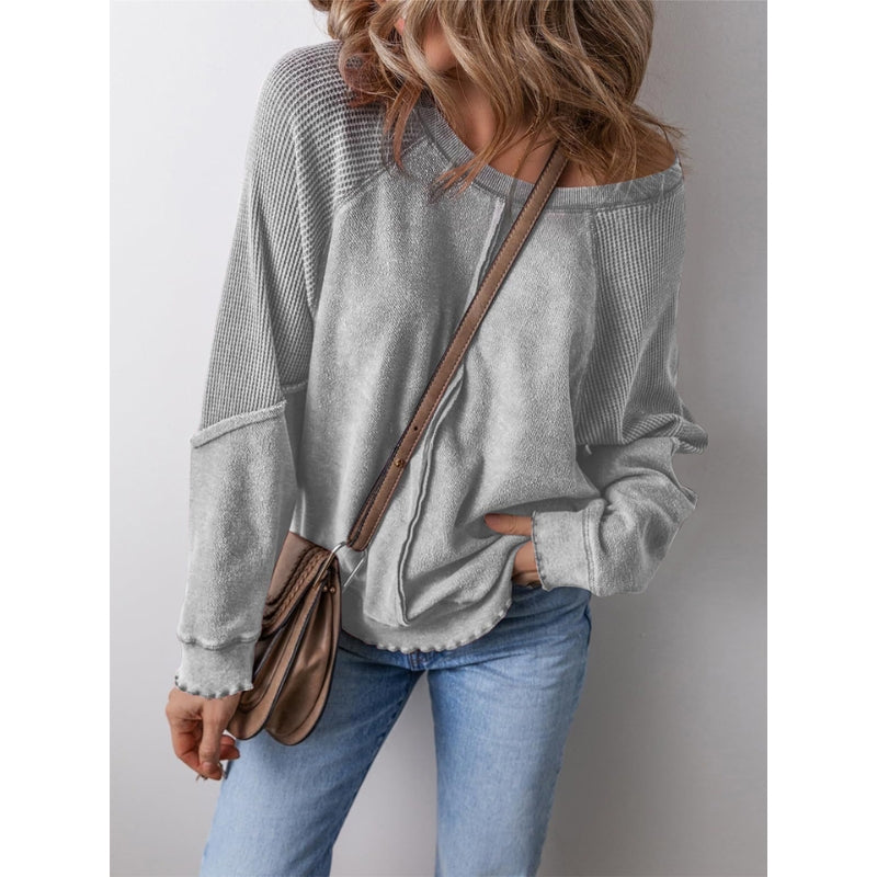 Slouchy Waffle-Knit Raglan Pullover
