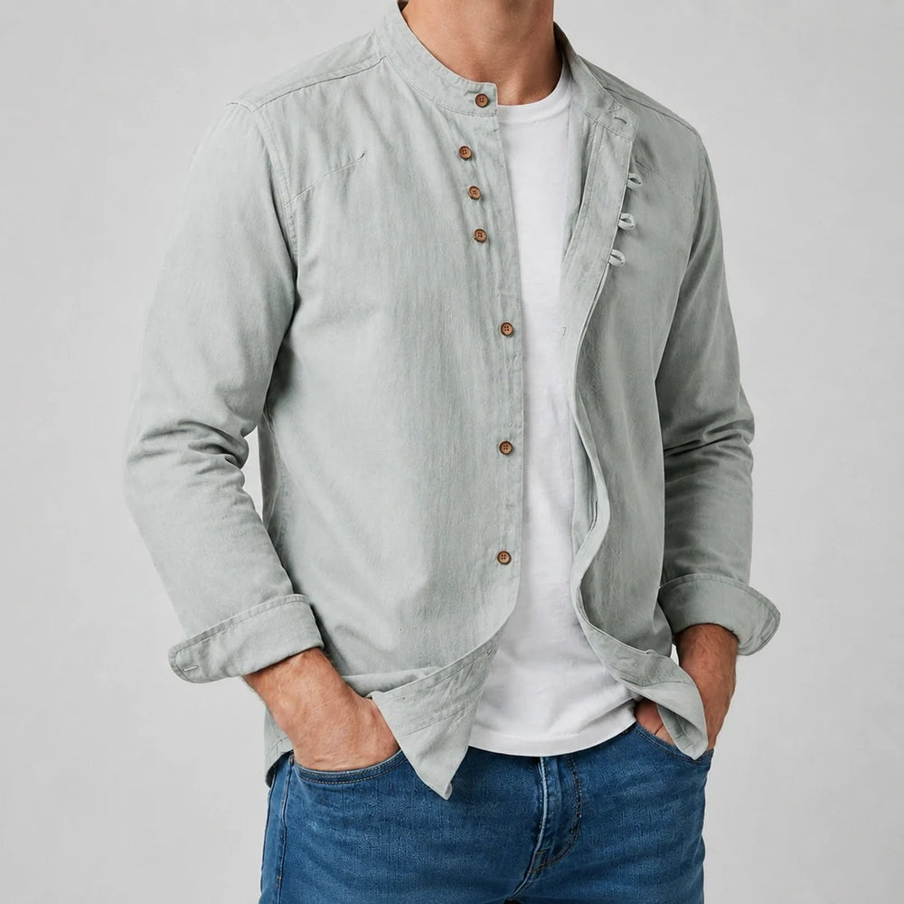 Men's Band Collar Long Sleeve Shirt