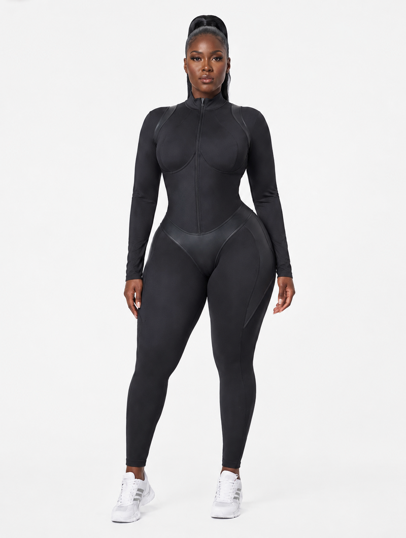 Contour-Seam Zip-Front Catsuit
