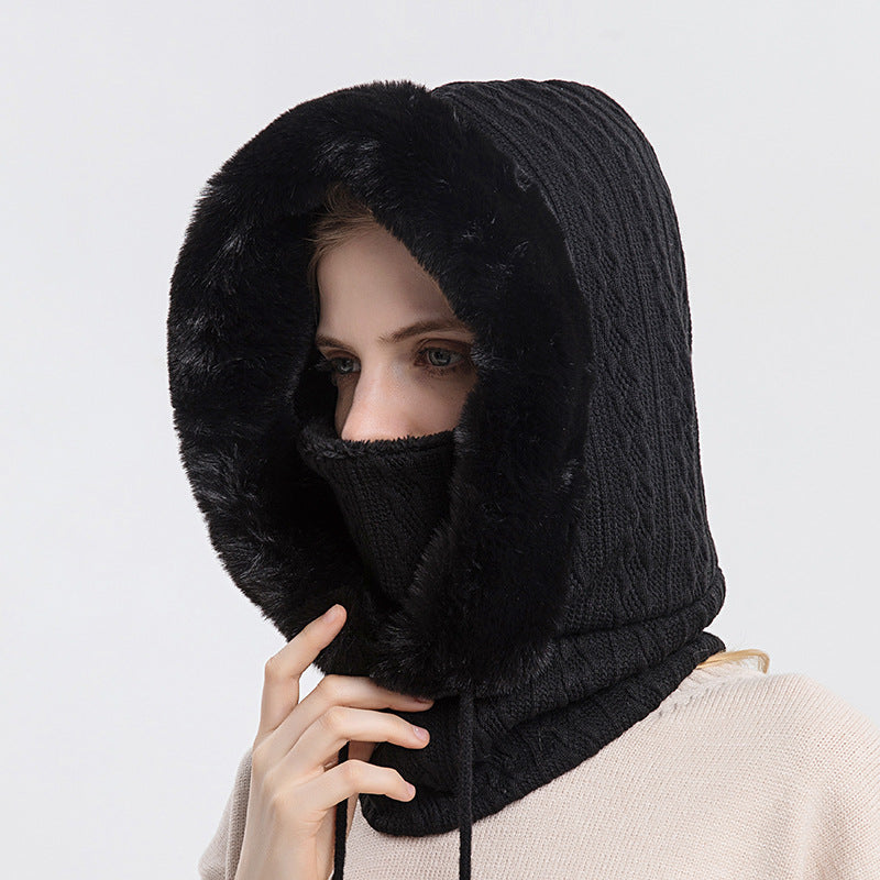 Faux Fur Trim Knit Hood with Neck Warmer