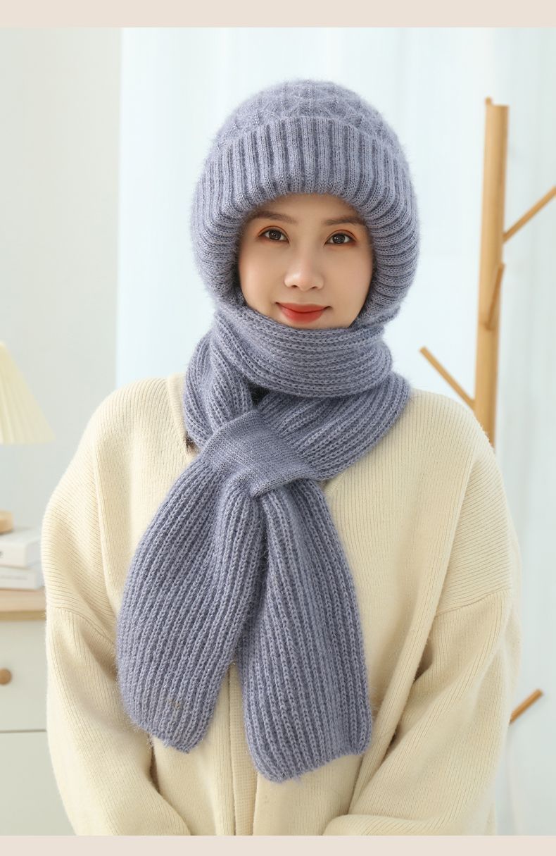 Fleece-Lined Knit Hooded Hat and Scarf