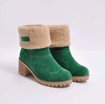 Fold-Over Sherpa Cuff Block Heel Ankle Boots