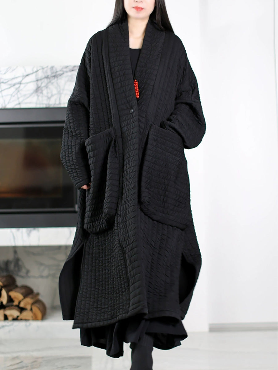 Quilted Shawl-Collar Oversized Long Coat