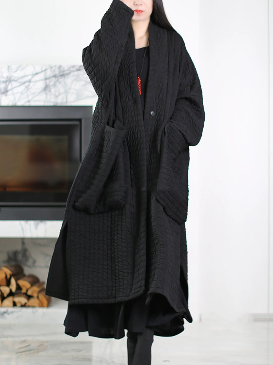 Quilted Shawl-Collar Oversized Long Coat