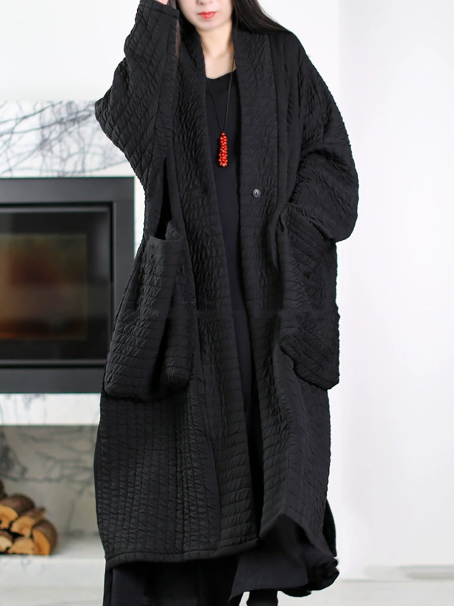 Quilted Shawl-Collar Oversized Long Coat