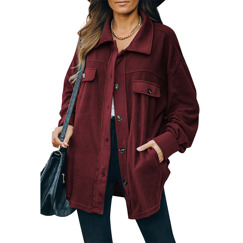 Oversized Fleece Button-Front Shirt Jacket