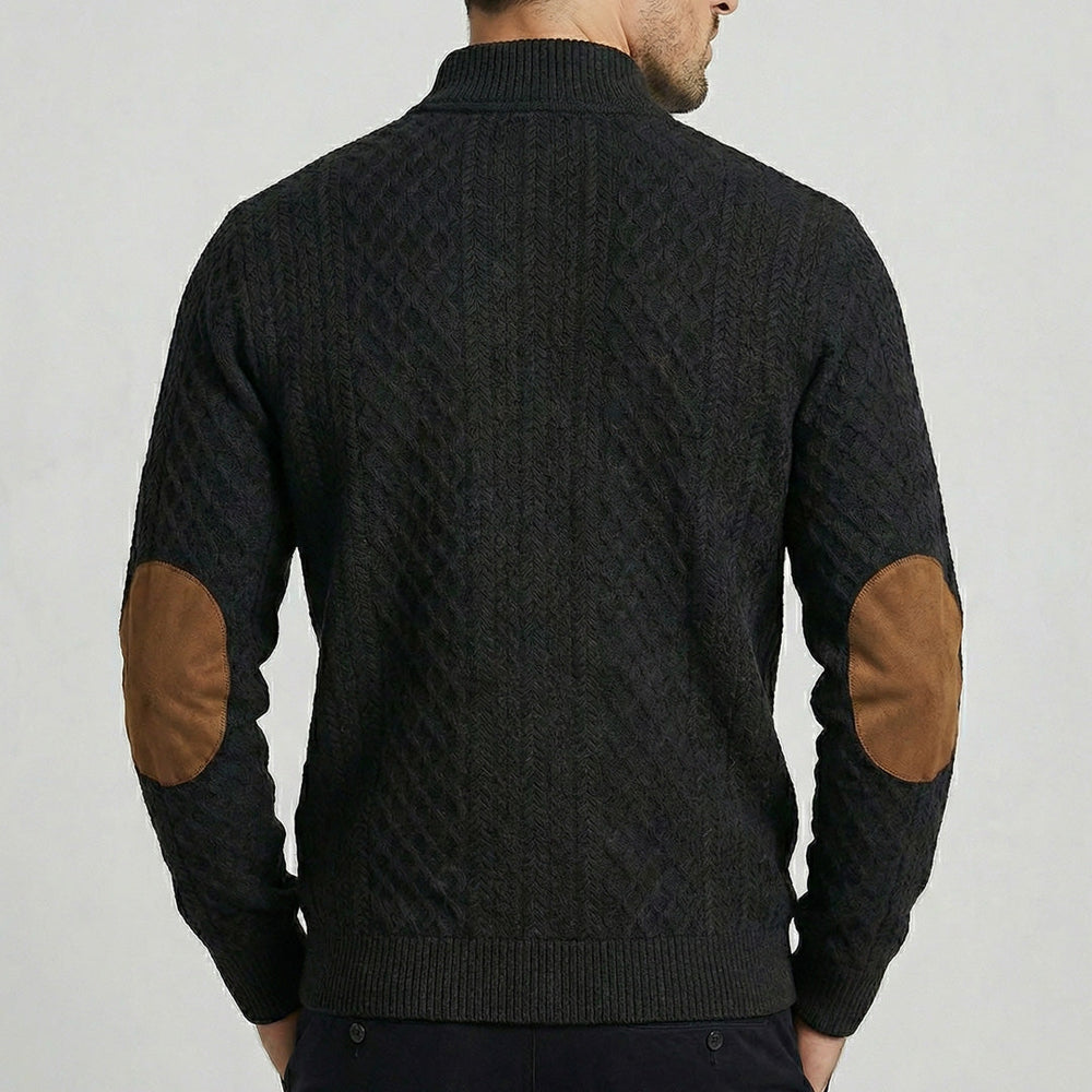 Men's Elbow-Patch Button Mock Neck Sweater