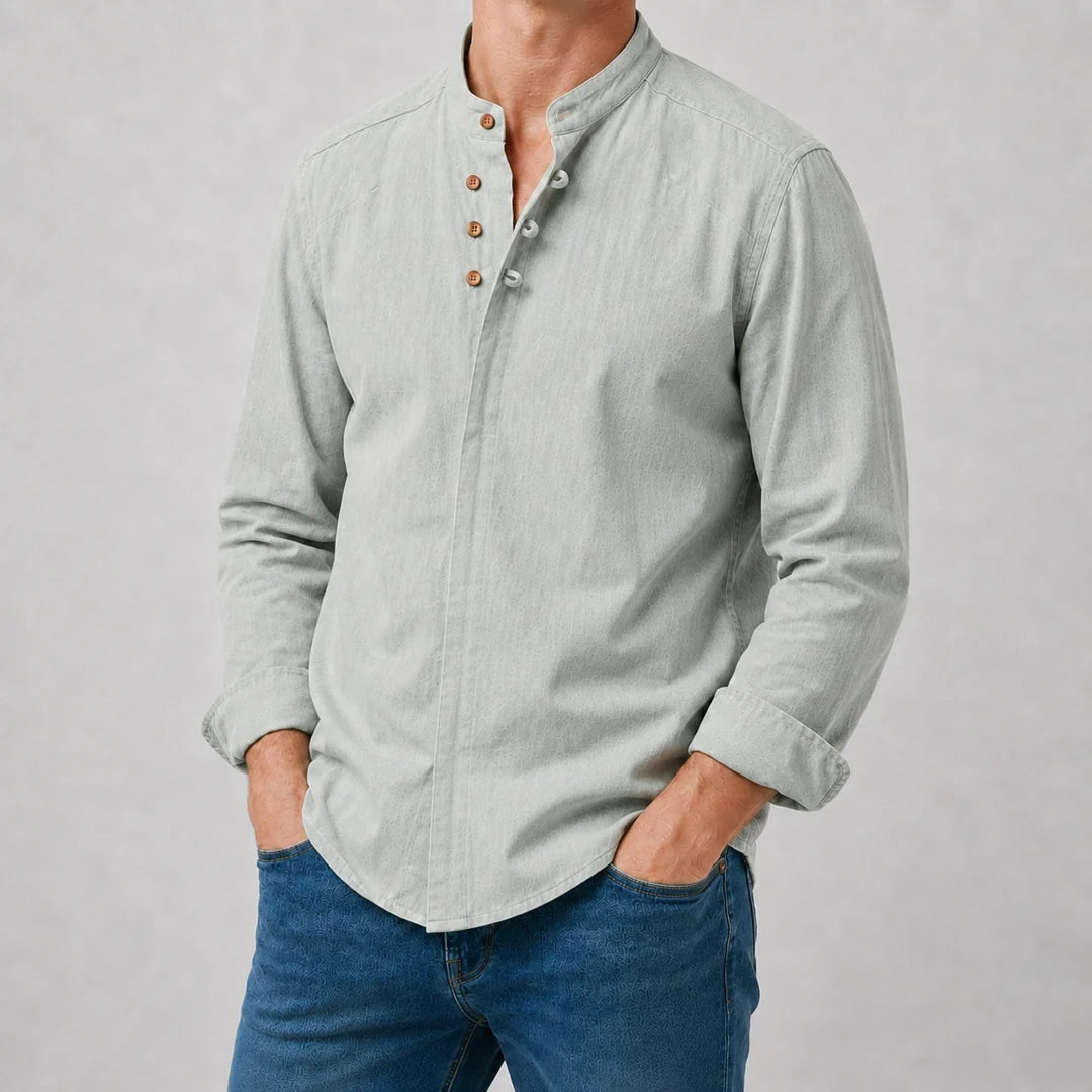 Men's Band Collar Long Sleeve Shirt