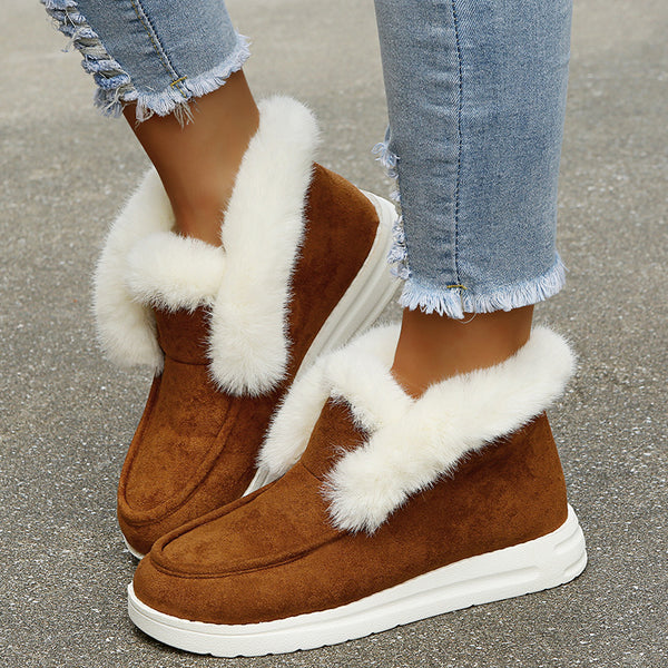 Plush Fold-Over Cuff Slip-On Ankle Boots