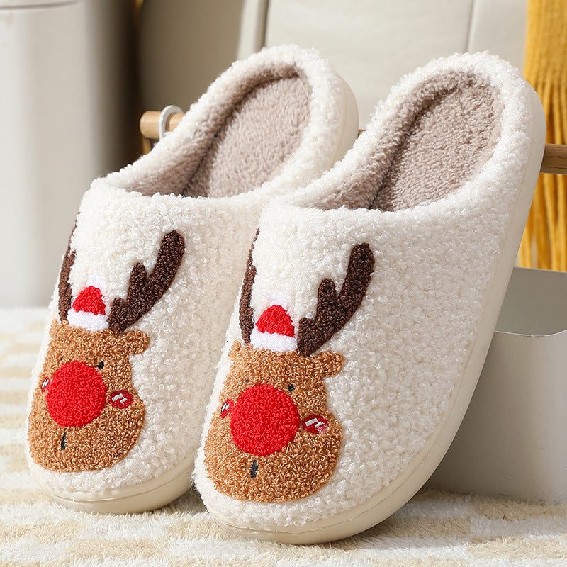 Cozy Reindeer Plush Slip-On House Slippers