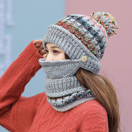 Pom-Pom Knit Beanie, Neck Warmer & Face Cover Set