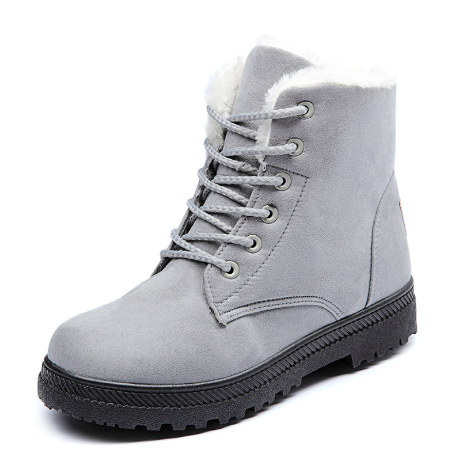 Lace-Up Plush-Lined Faux Suede Snow Boots