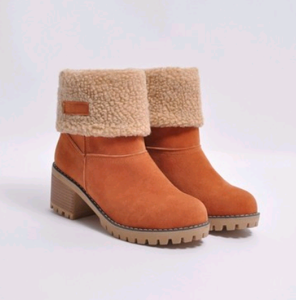 Fold-Over Sherpa Cuff Block Heel Ankle Boots