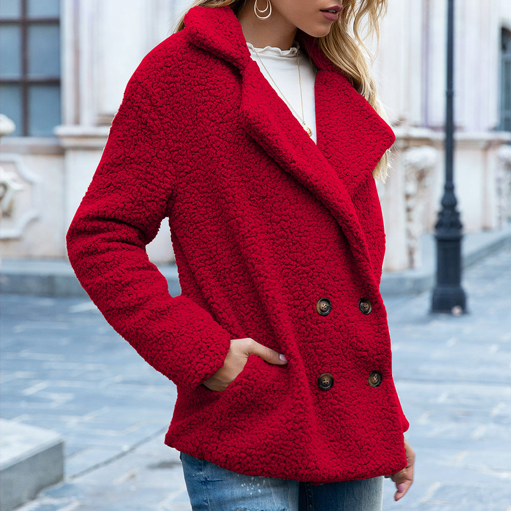 Teddy Fleece Double-Breasted Lapel Coat