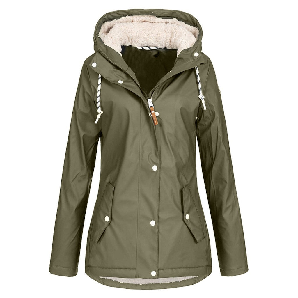 Sherpa-Lined Hooded Rain Jacket