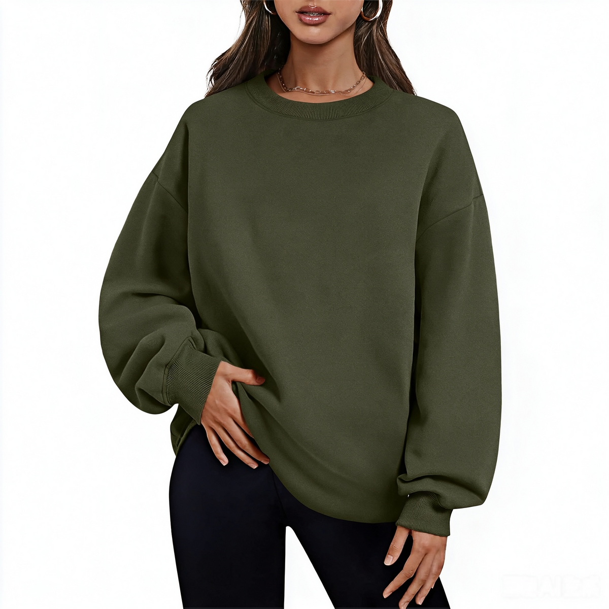 Fleece-Lined Oversized Crewneck Sweatshirt