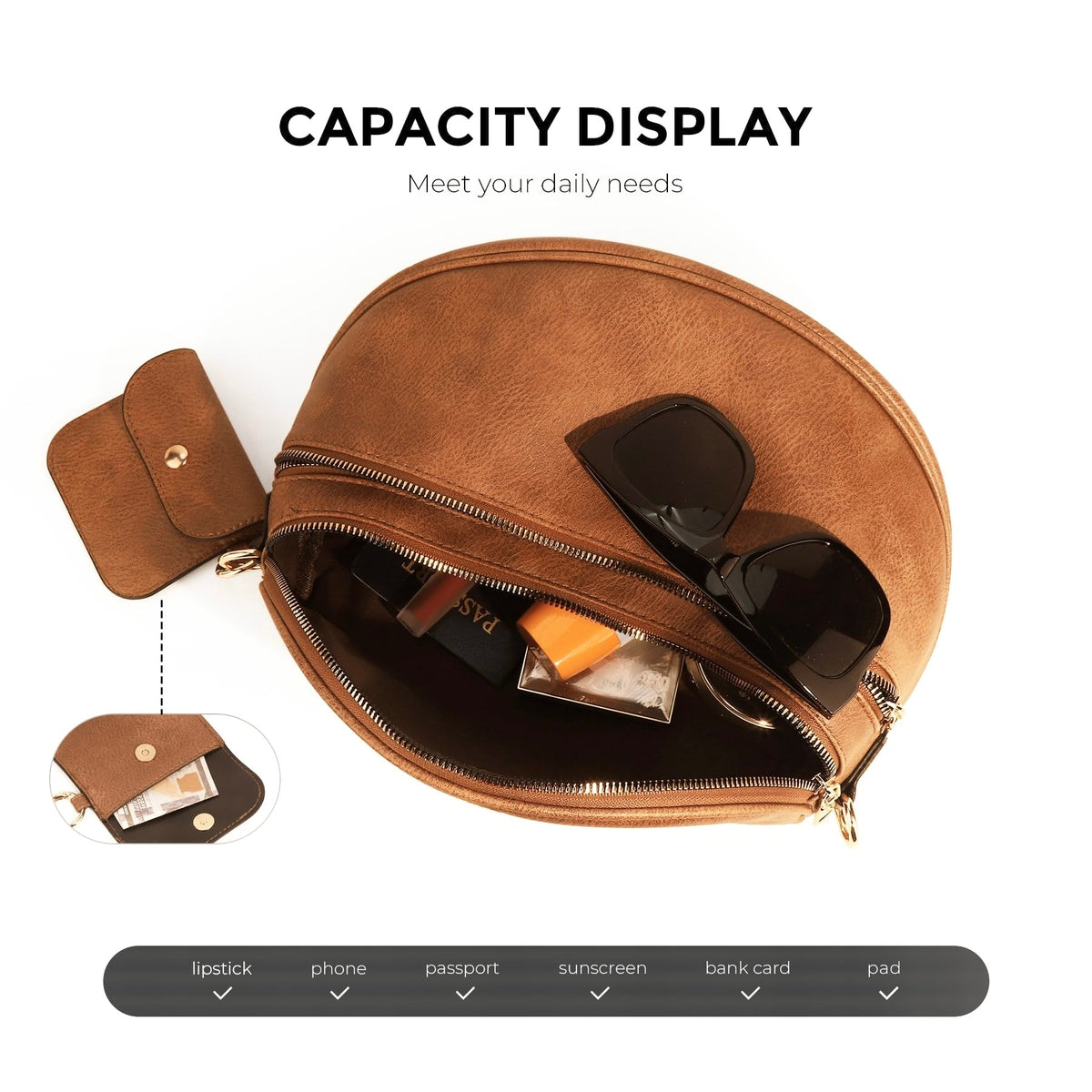 Half-Moon Crossbody Sling Bag with Mini Pouch