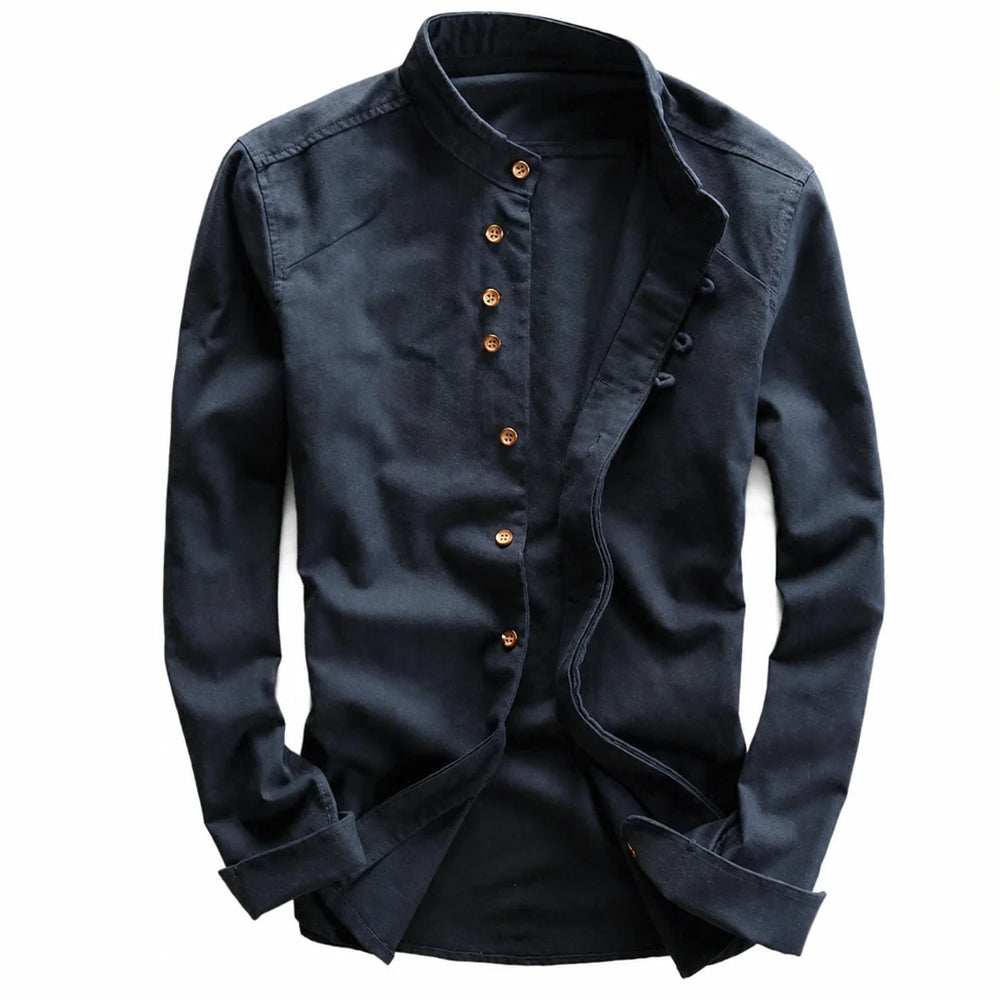 Men's Band Collar Long Sleeve Shirt