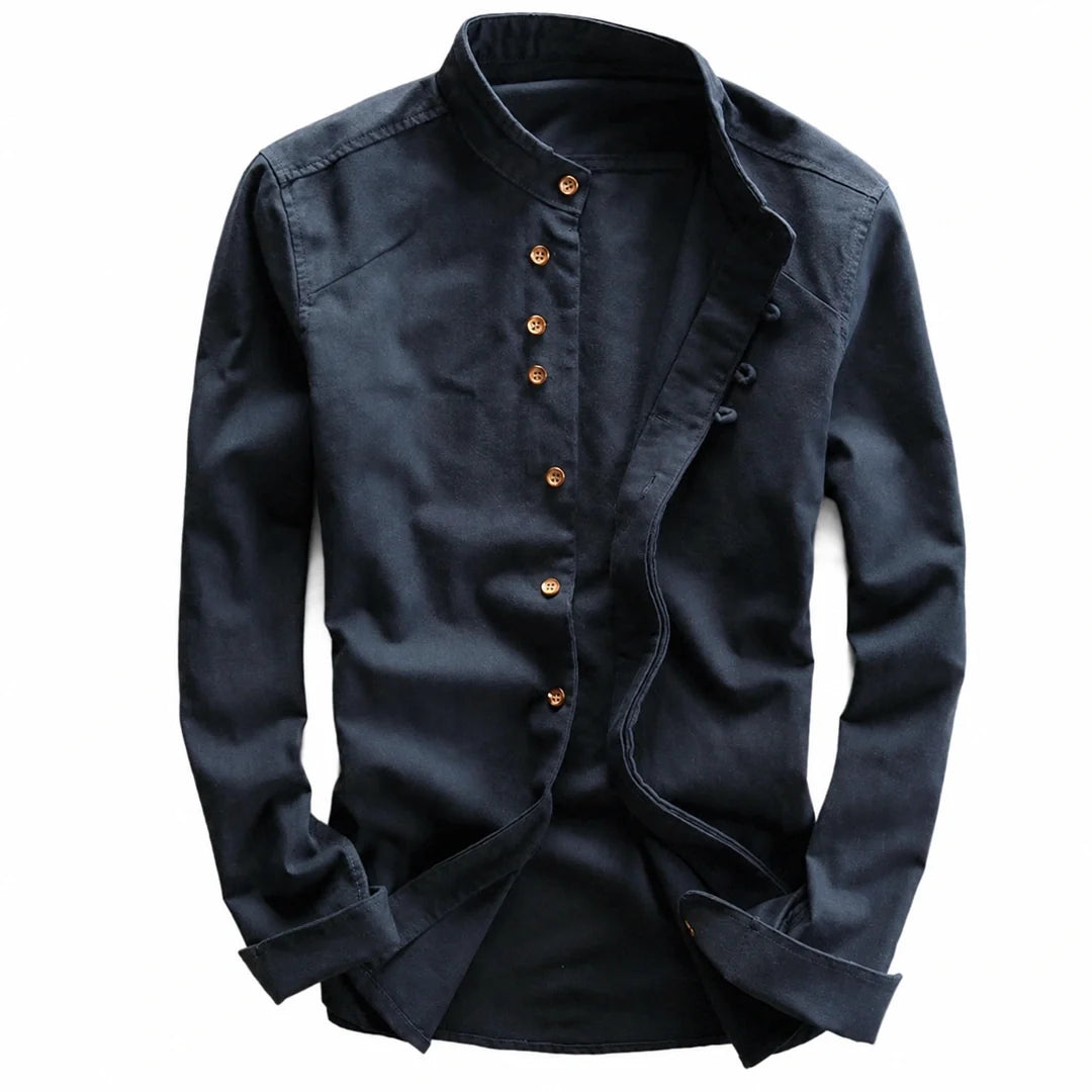 Men's Band Collar Long Sleeve Shirt