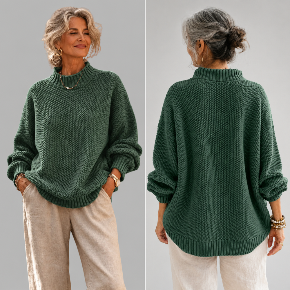 Relaxed Mock Neck Textured Knit Sweater