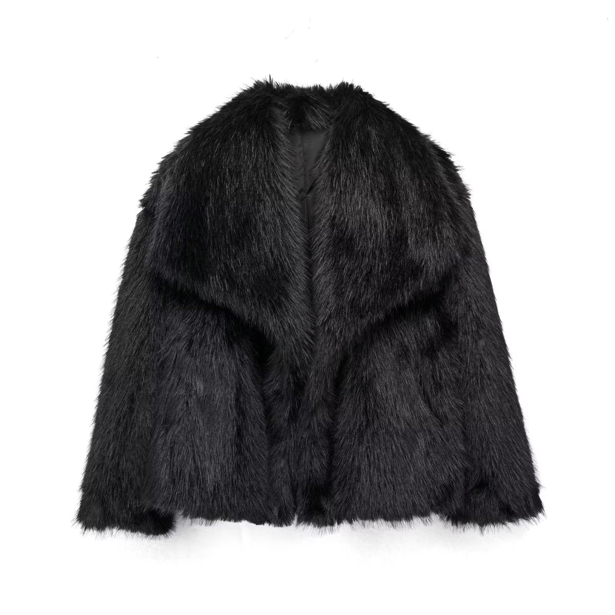 Shaggy Faux Fur Wide-Lapel Cropped Coat