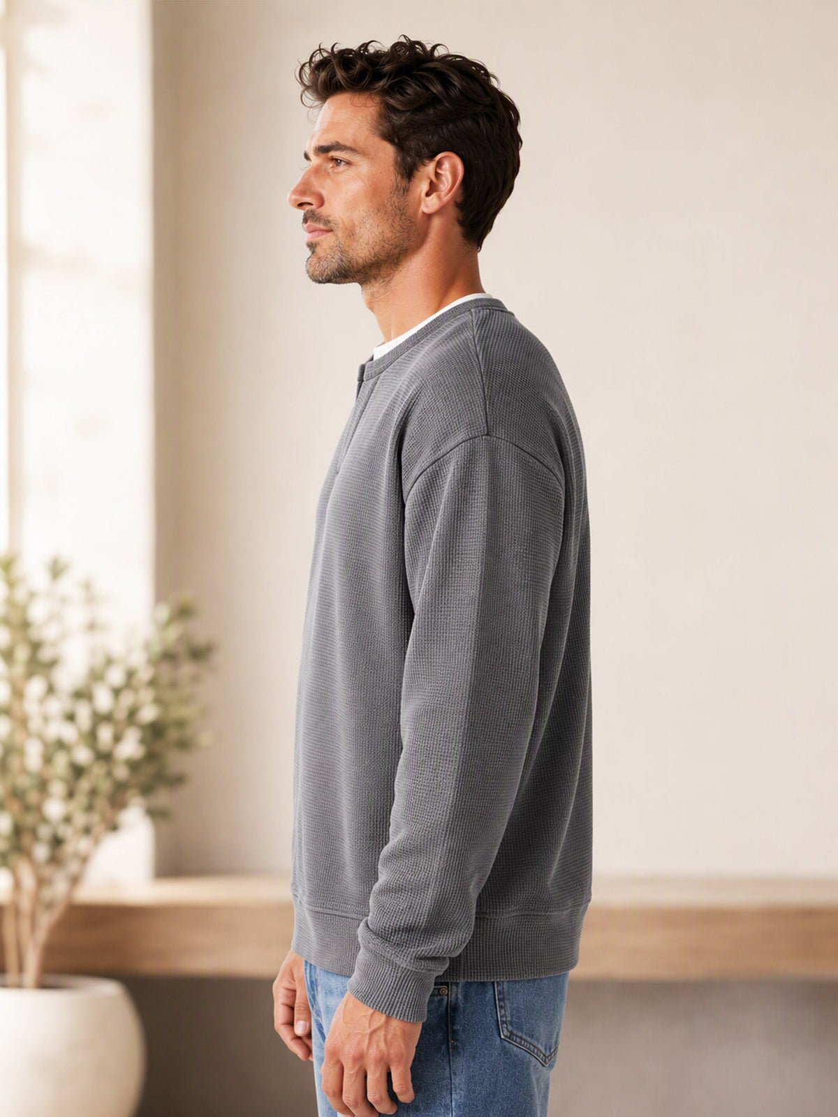 Men's Layered-Look Waffle Knit Long Sleeve