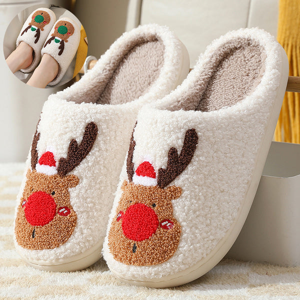Cozy Reindeer Plush Slip-On House Slippers