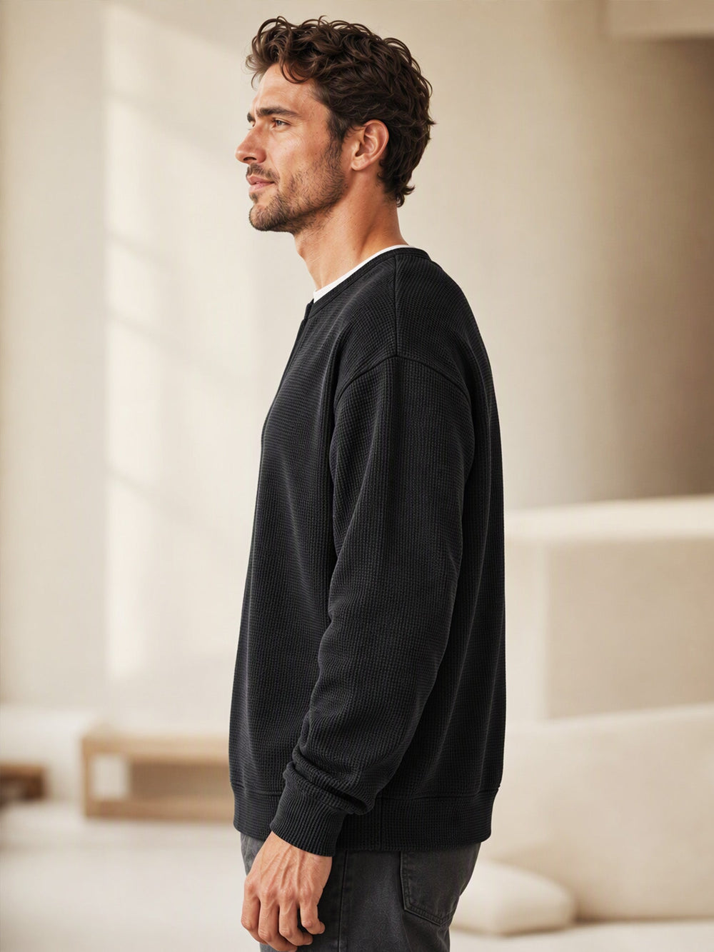 Men's Layered-Look Waffle Knit Long Sleeve