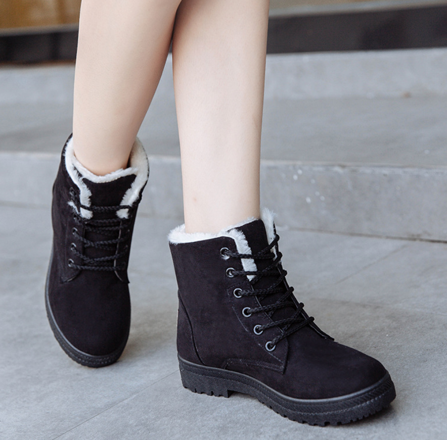 Lace-Up Plush-Lined Faux Suede Snow Boots