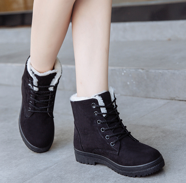 Lace-Up Plush-Lined Faux Suede Snow Boots