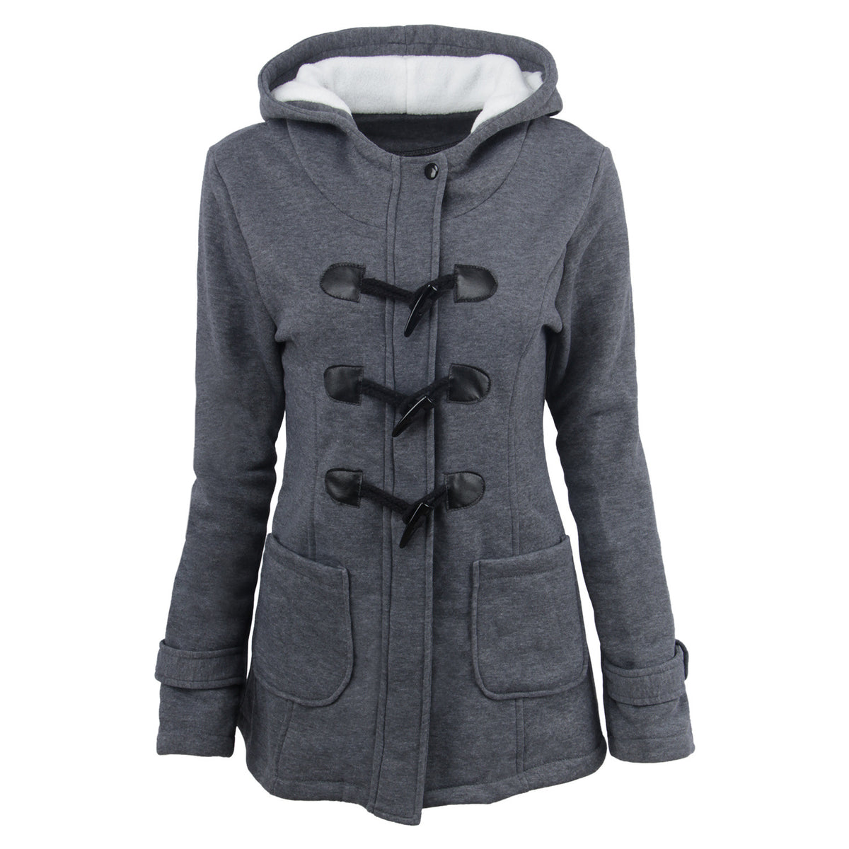 Hooded Toggle Duffle Coat with Plush-Lined Hood
