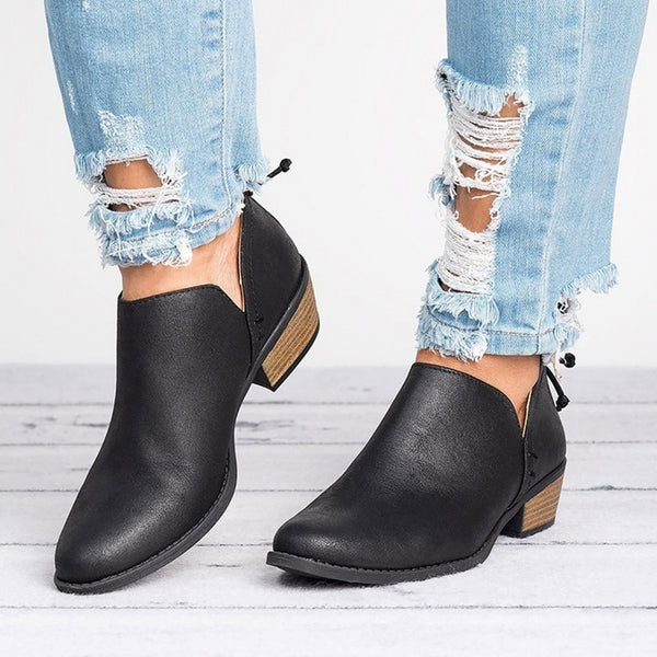 Retro Faux Suede Block-Heel Ankle Booties