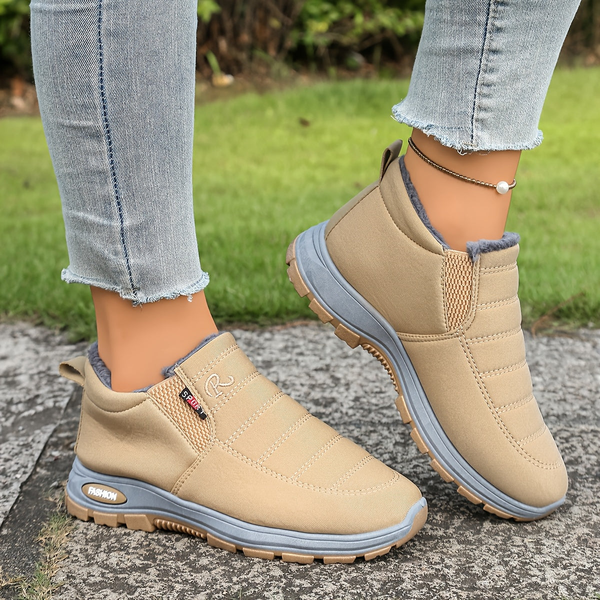 Quilted Plush-Lined Slip-On Sneaker Boots