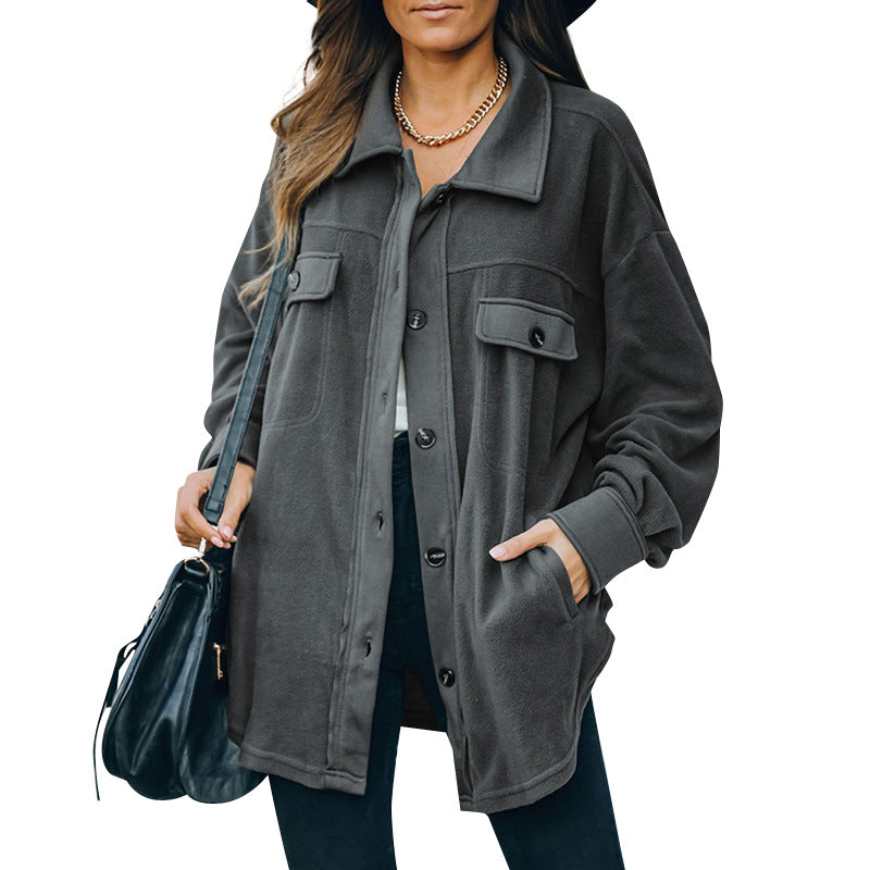 Oversized Fleece Button-Front Shirt Jacket