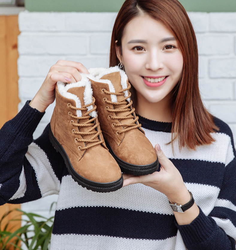 Lace-Up Plush-Lined Faux Suede Snow Boots