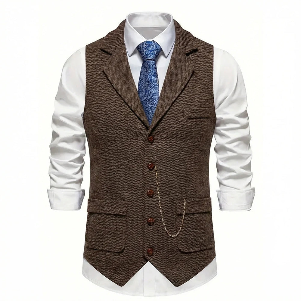 Men's Herringbone Tweed-Style Waistcoat