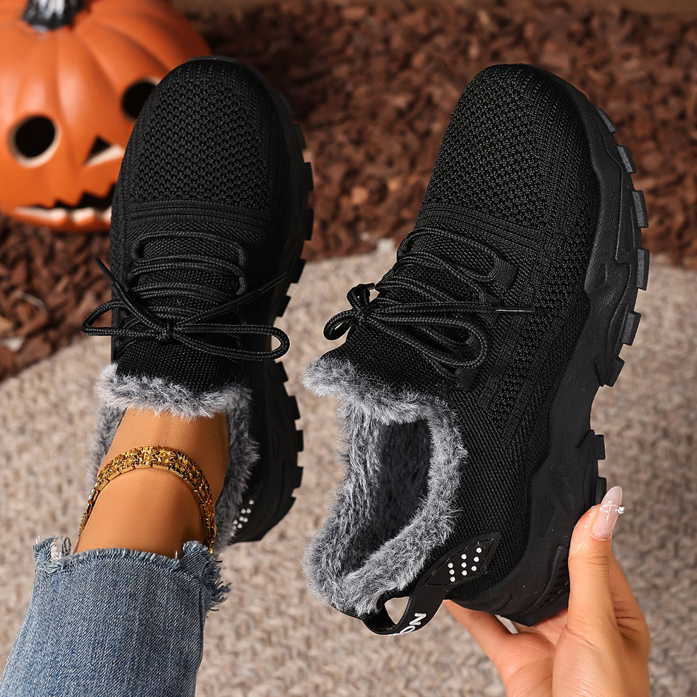 Plush-Lined Knit Sneaker Snow Boots