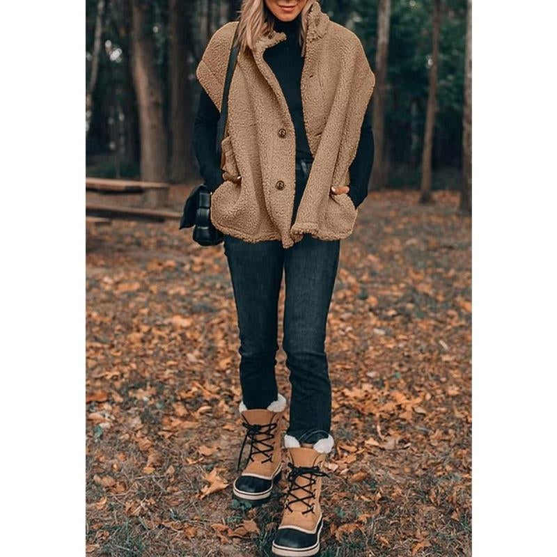 Oversized Button-Front Sherpa Vest