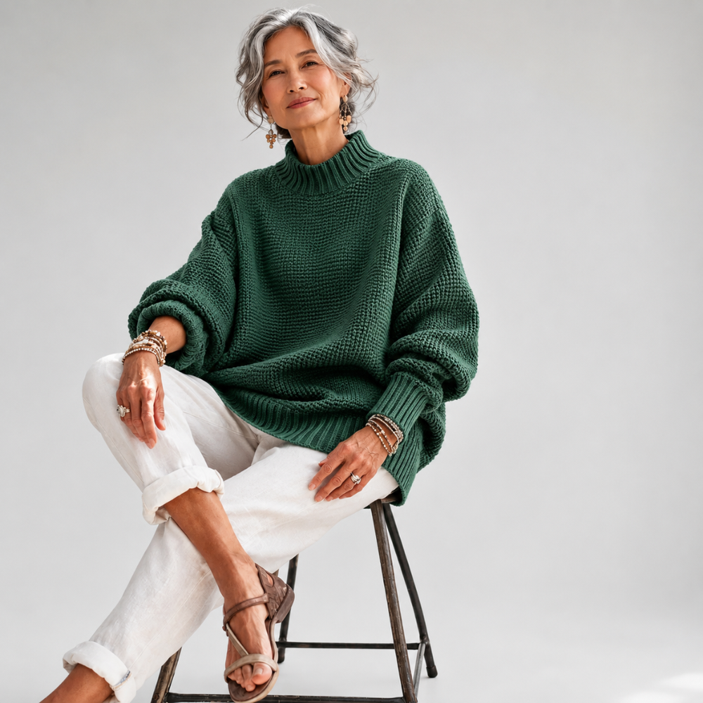 Relaxed Mock Neck Textured Knit Sweater