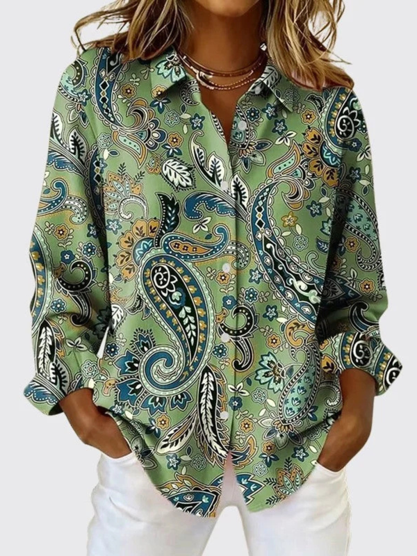 Paisley Print Relaxed Button-Up Blouse