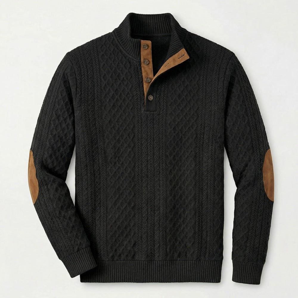 Men's Elbow-Patch Button Mock Neck Sweater