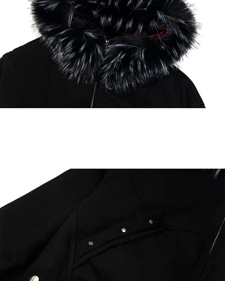 Faux Fur Hood Plush-Lined Cropped Bomber