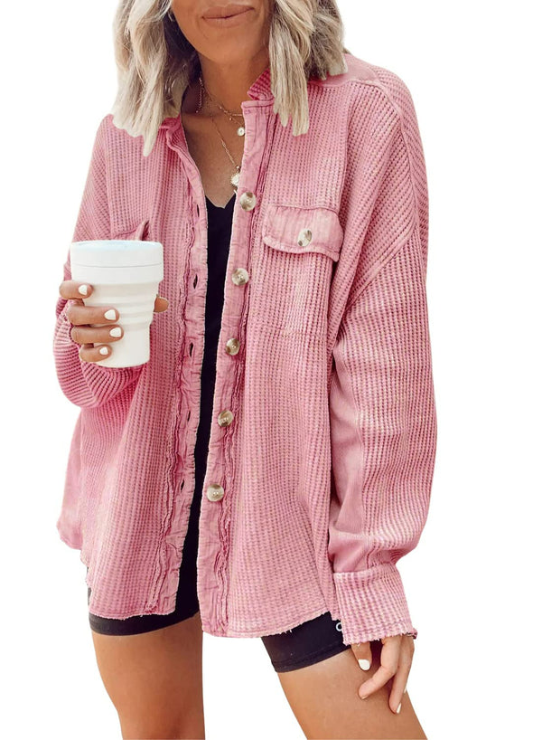 Oversized Waffle-Knit Shirt Jacket