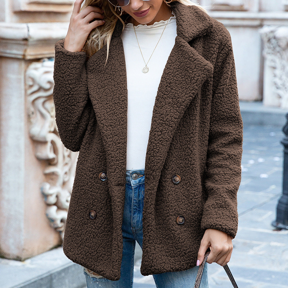 Teddy Fleece Double-Breasted Lapel Coat